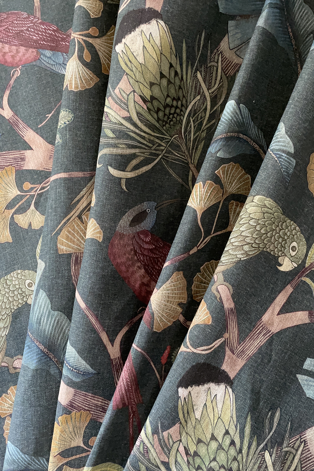 Living Branches Fabric - Dark Teal, Yellow and Olive