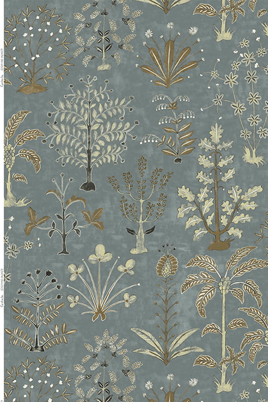 Cynthia Fabric - Mid Blue and Olive