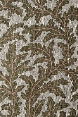 Frond Ogee Fabric - Ochre and Coral
