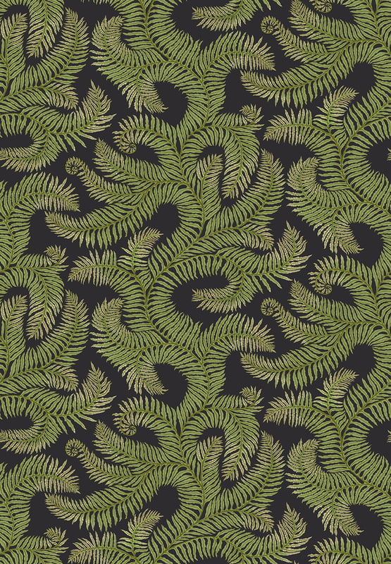 Bombes Fernery Wallpaper - Dark Grey and Green