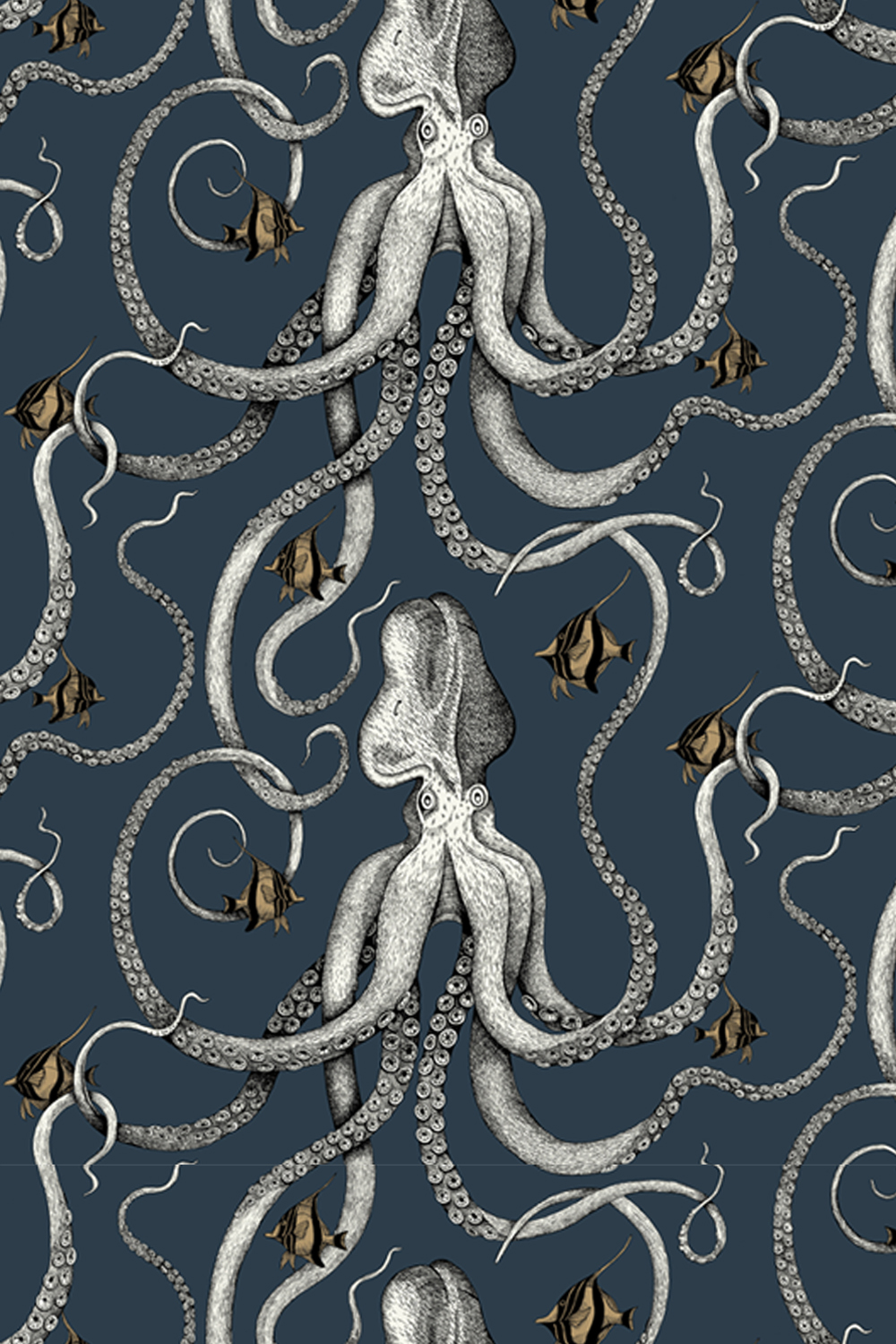 Octopoda Wallpaper- Deep Sea Blue