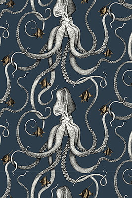 Octopoda Grand Wallpaper - Deep Sea Blue