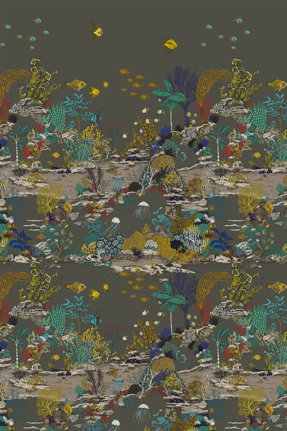 Underwater Jungle Wallpaper - Graphite and Jewel Highlights