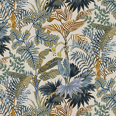Palm Grove Wallpaper - Ecru and Blue