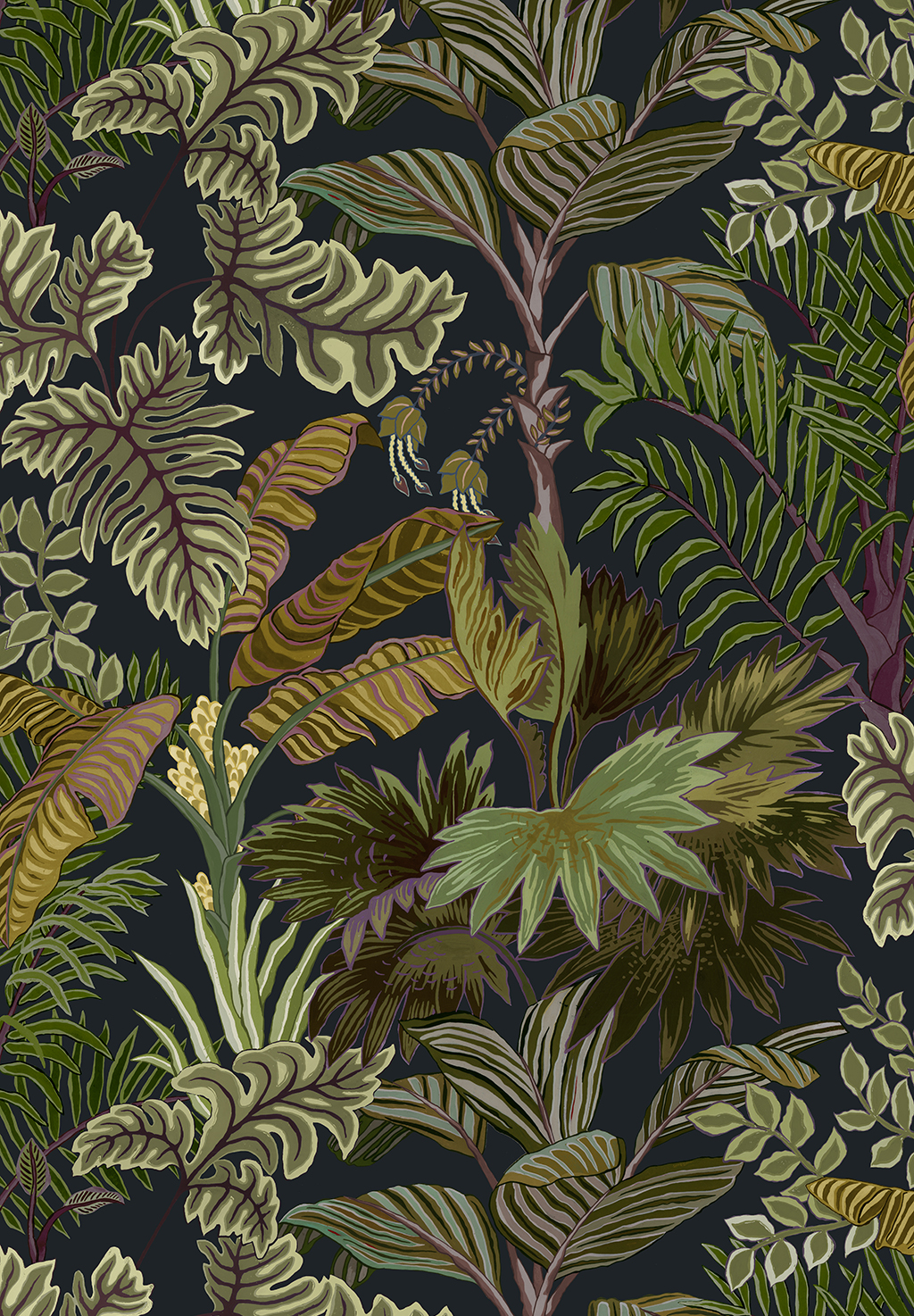Palm Grove Wallpaper - Midnight and Green