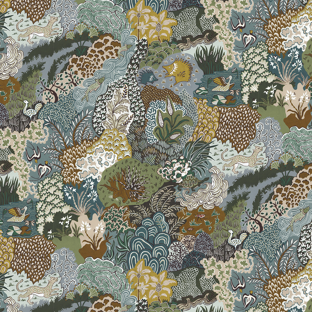 Whimsical Clumps Wallpaper - Olive, Brown and Blue