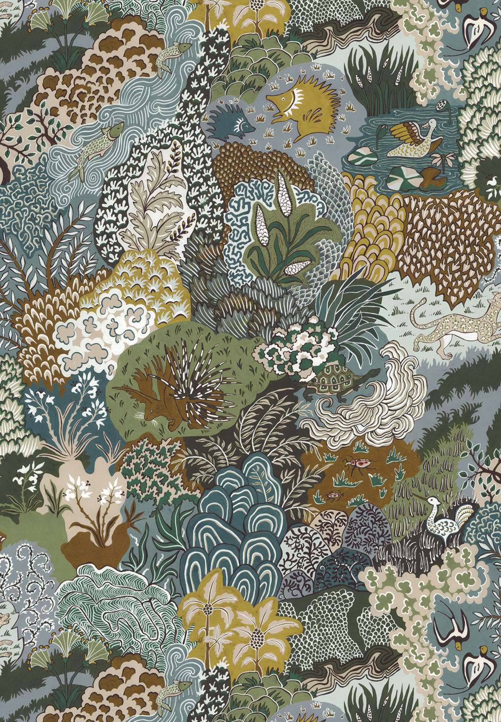 Whimsical Clumps Wallpaper - Olive, Brown and Blue