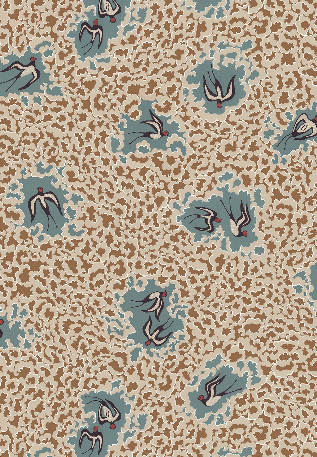 Bea's Swallows Wallpaper - Alma and Osney Blue