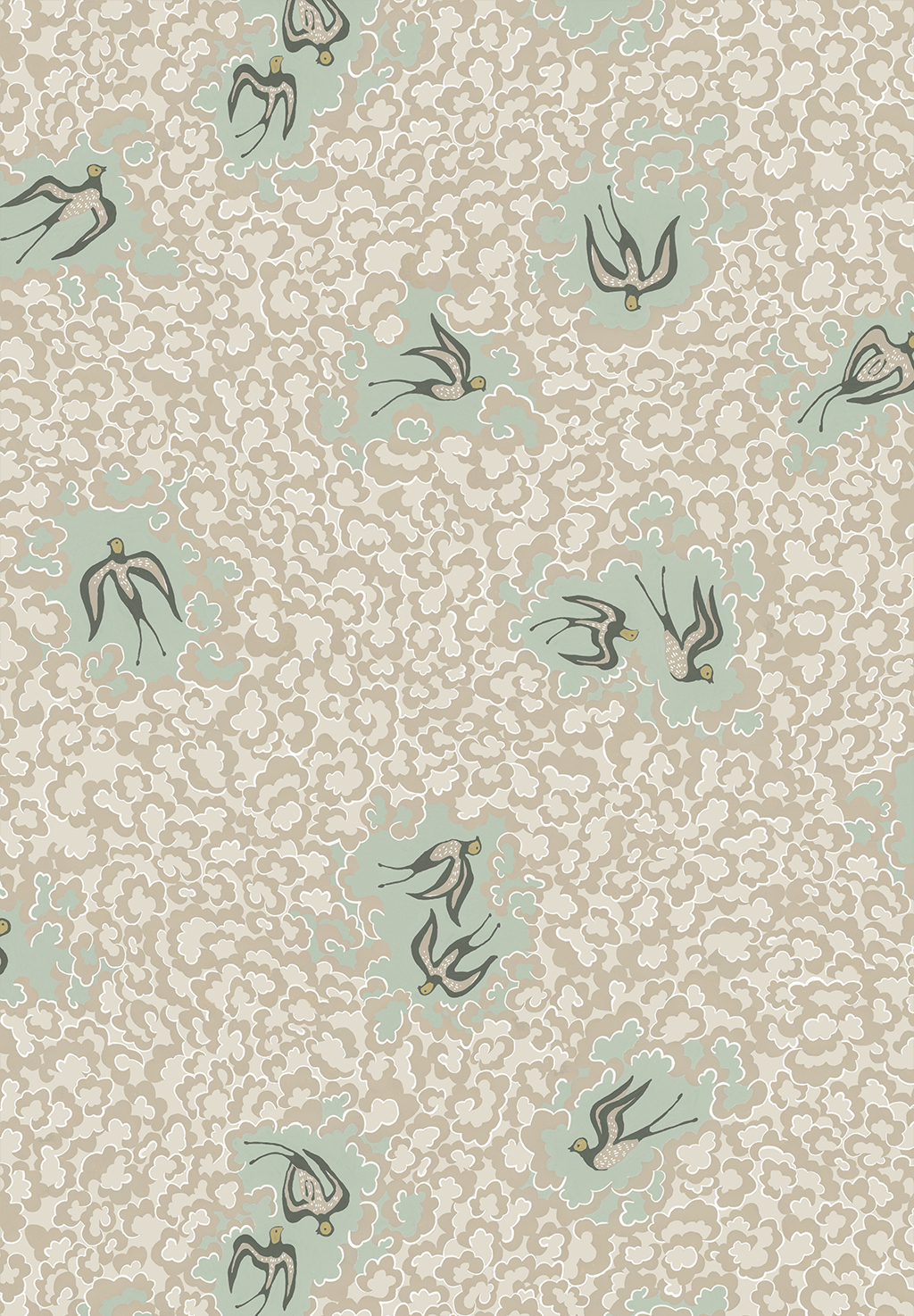 Bea's Swallows Wallpaper - Cliffwell Stone and Radmoor Blue