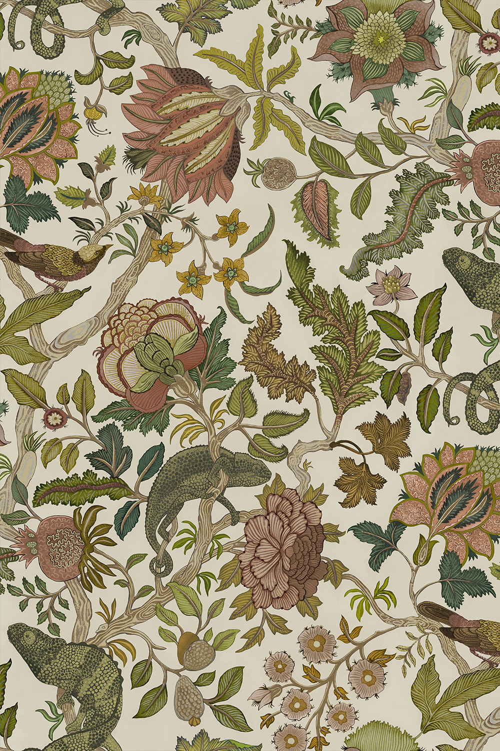 Chameleon Trail Wallpaper - Dusty Pinks and Olive