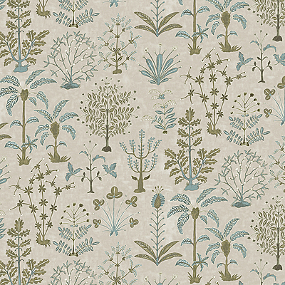Cynthia Wallpaper - Stone, Light Blue and Olive