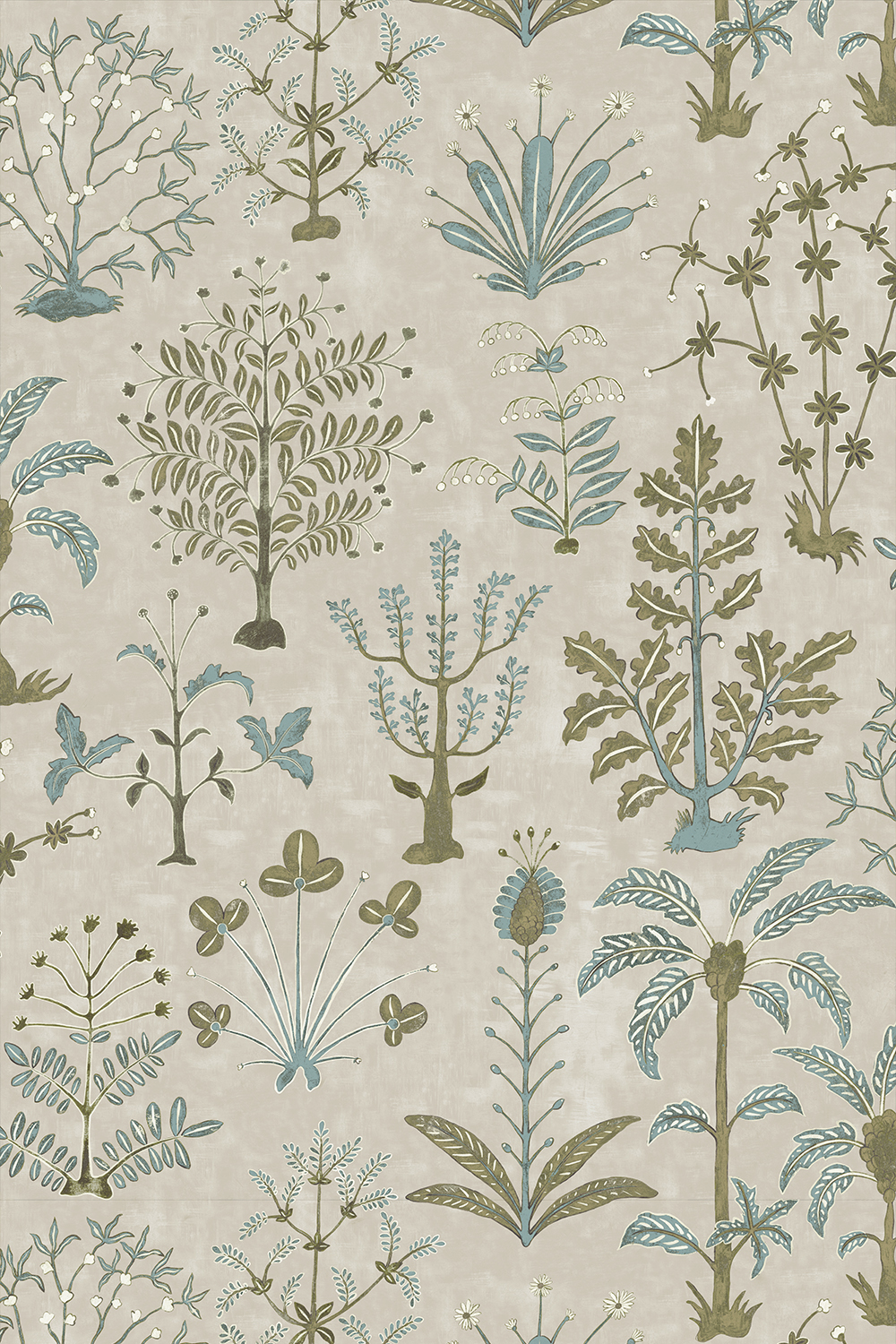 Cynthia Wallpaper - Stone, Light Blue and Olive