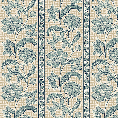Floral Check Wallpaper - Osney Blue and Salt Ridge