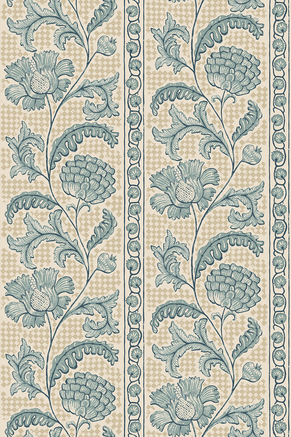 Floral Check Wallpaper - Osney Blue and Salt Ridge