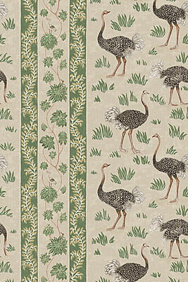 Ostrich Stripe Wallpaper - Khaki and Green