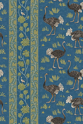Ostrich Stripe Wallpaper - Bright Blue