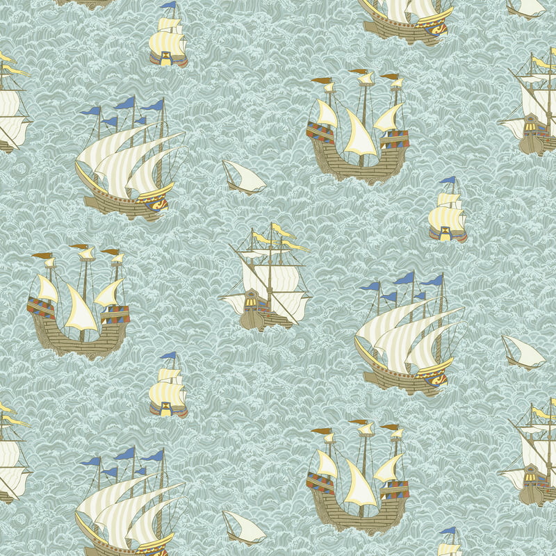 Ships Wallpaper - Light Blue