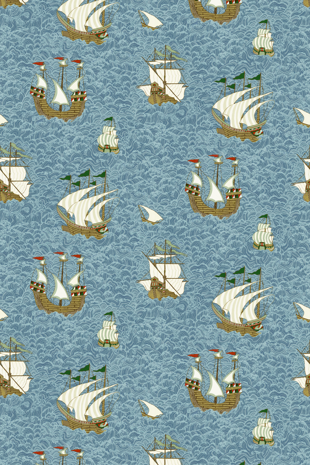 Ships Wallpaper - Sea Blue