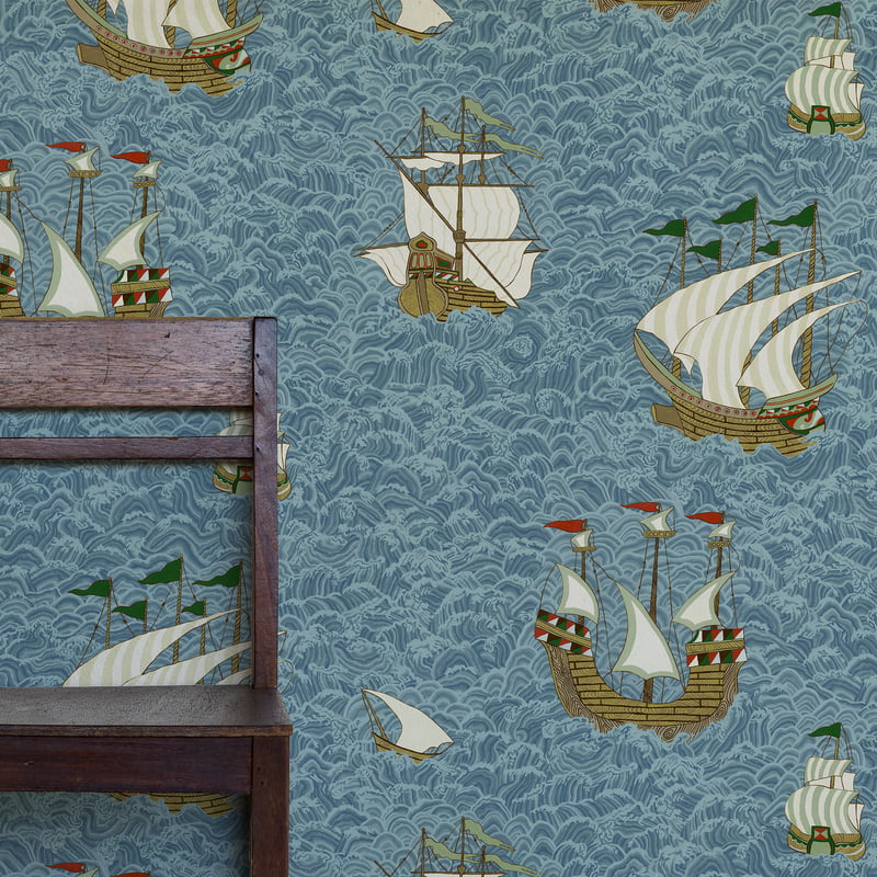 Ships Wallpaper - Sea Blue