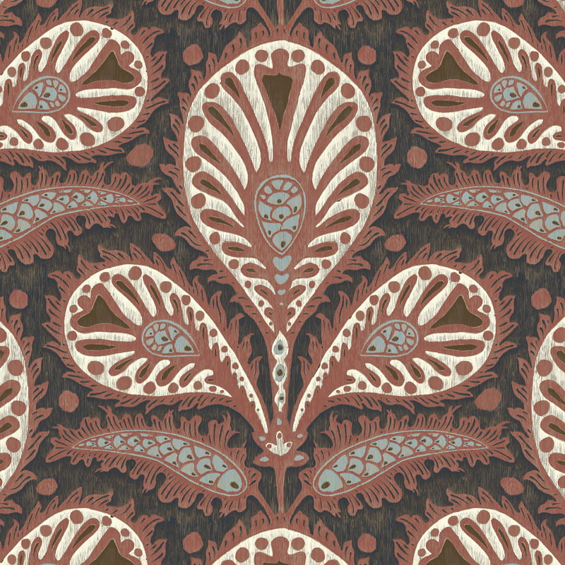 Ikat Clover Wallpaper - Red and Ink