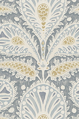 Ikat Clover Wallpaper - Blue and Yellow